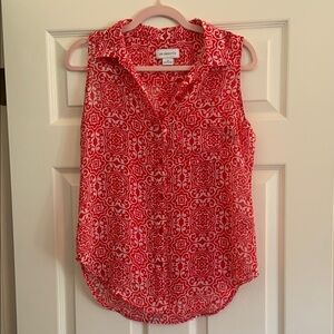 Liz Claiborne Red Button Down Blouse with Notched Collar